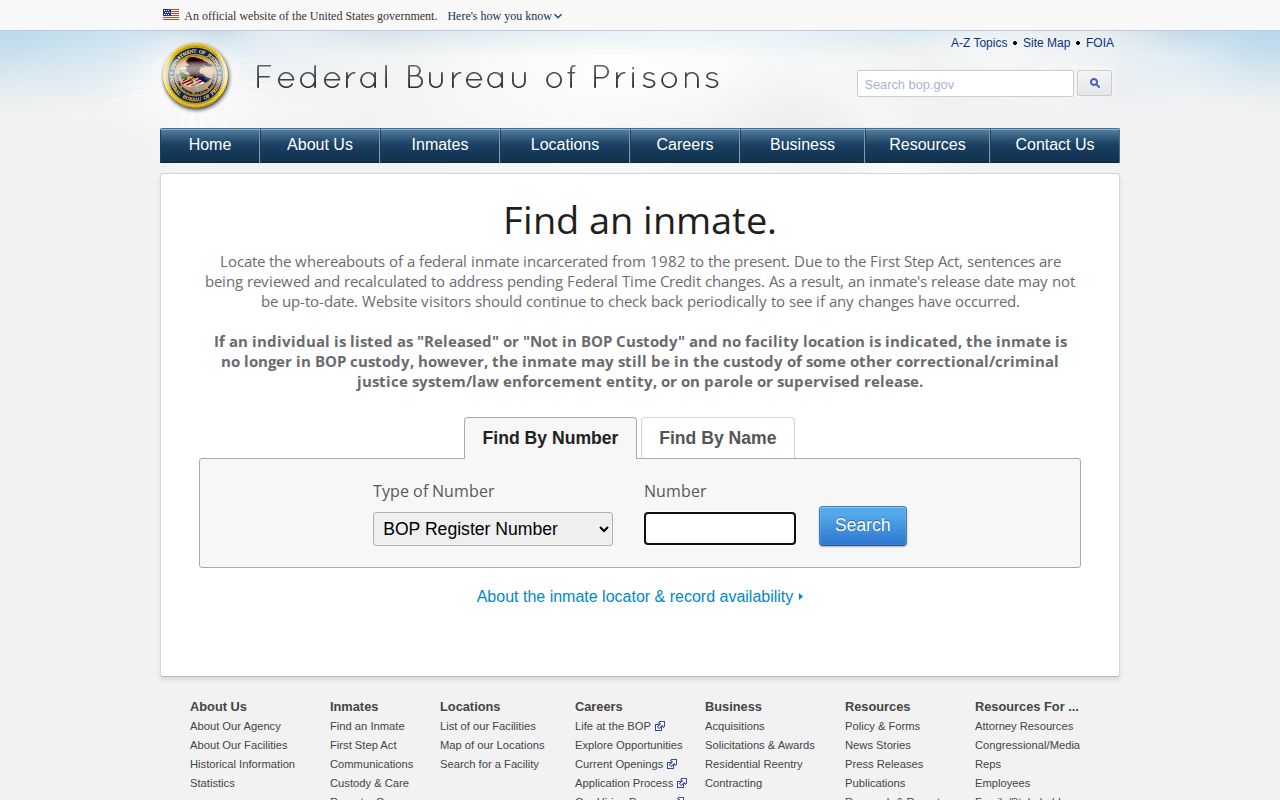 FMC Devens federal release lookup in the BOP Inmate Locator