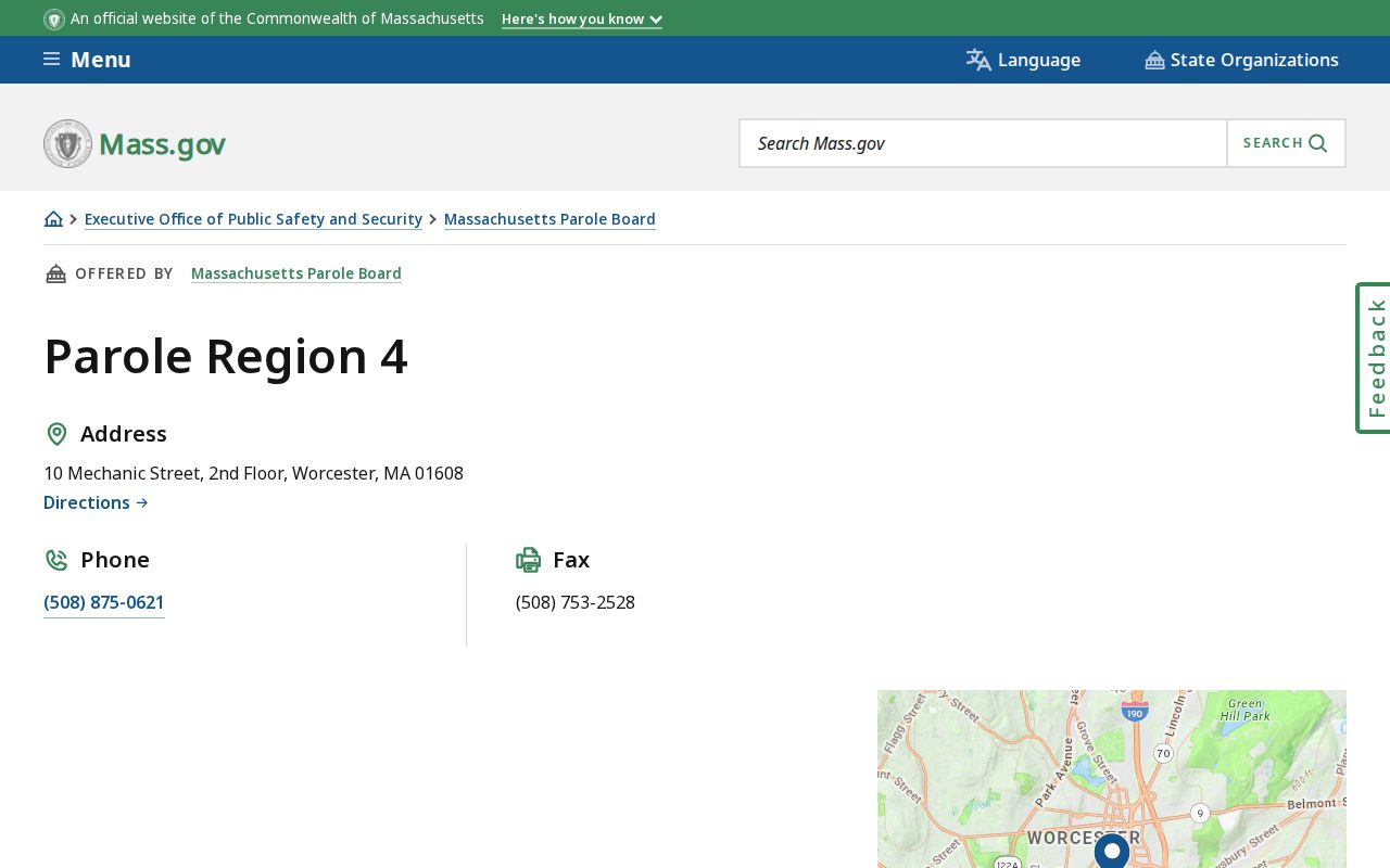 Worcester County parole release supervision Region 4 office