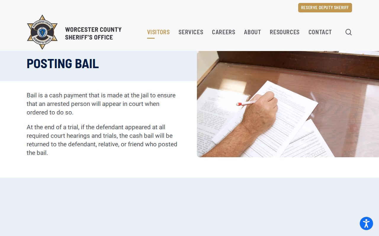 Worcester County daily release bail instructions at the main jail lobby