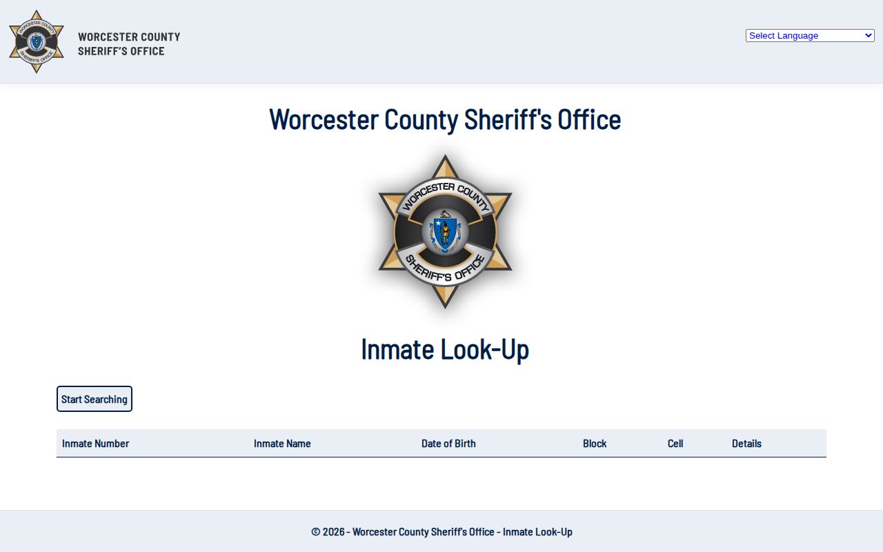 Worcester County current inmate lookup without released inmate fields